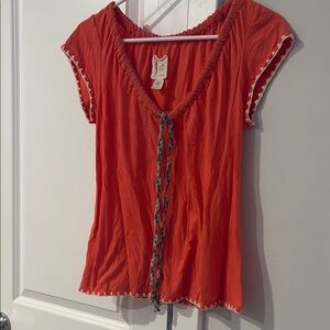Free People Orange Blouse with Braided Tie